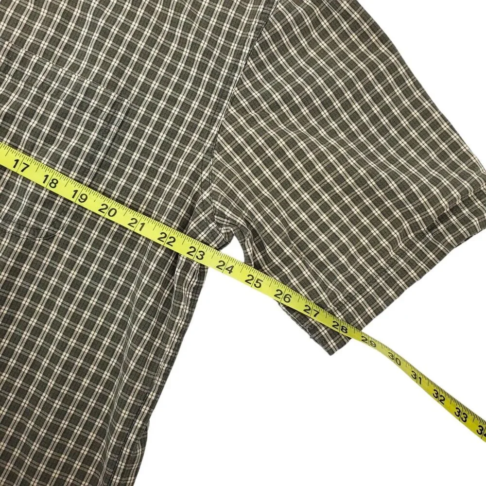 LL BEAN Shirt Mens LT TALL Brown Tartan Plaid Short Sleeve Outdoor Button Up